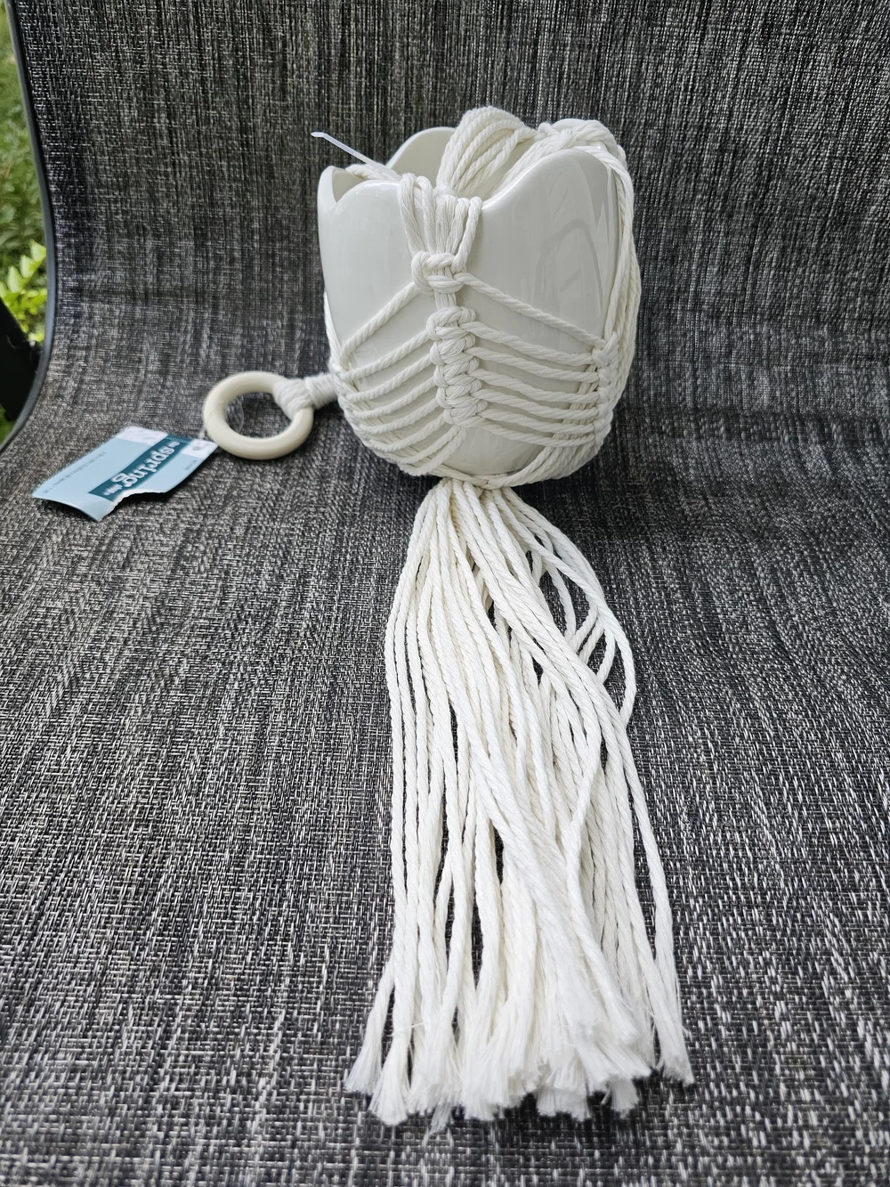 Hobby Lobby The Spring Shop Tulip Macrame Hanging Planter White Ceramic NWT